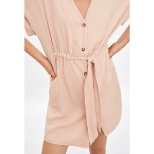 Zara pink blush button dress with ties